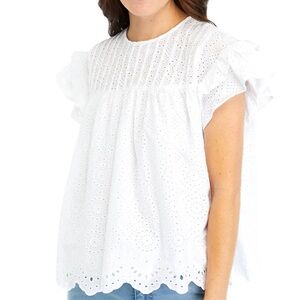 Crown and Ivy -Women’s Eyelet Scallop Trim Top - XXL